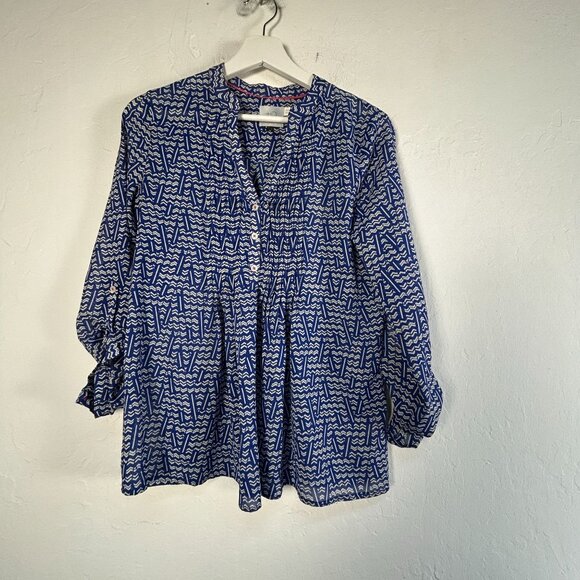 HD Paris Anthropologie Womens Kavari Blue Chevron Blouse Top Size 2 Long Sleeve - Picture 1 of 7